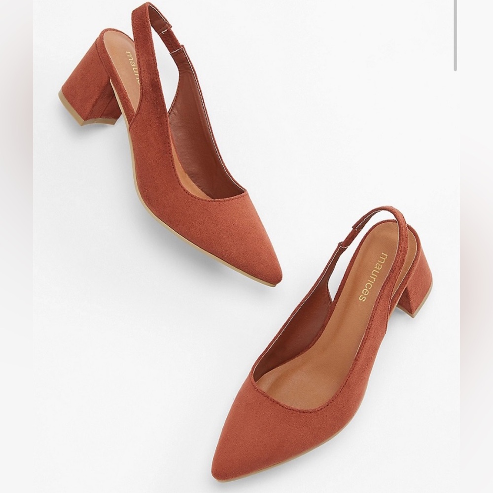 Maurices Womens Lily Sling Back Block Heels Pointed Toe Brown Fabric Fall Size 6